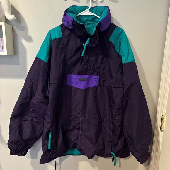 Columbia Jacket Anorak Pullover Colorblock Blue Purple Mens‎ X-LARGE - Picture 1 of 6